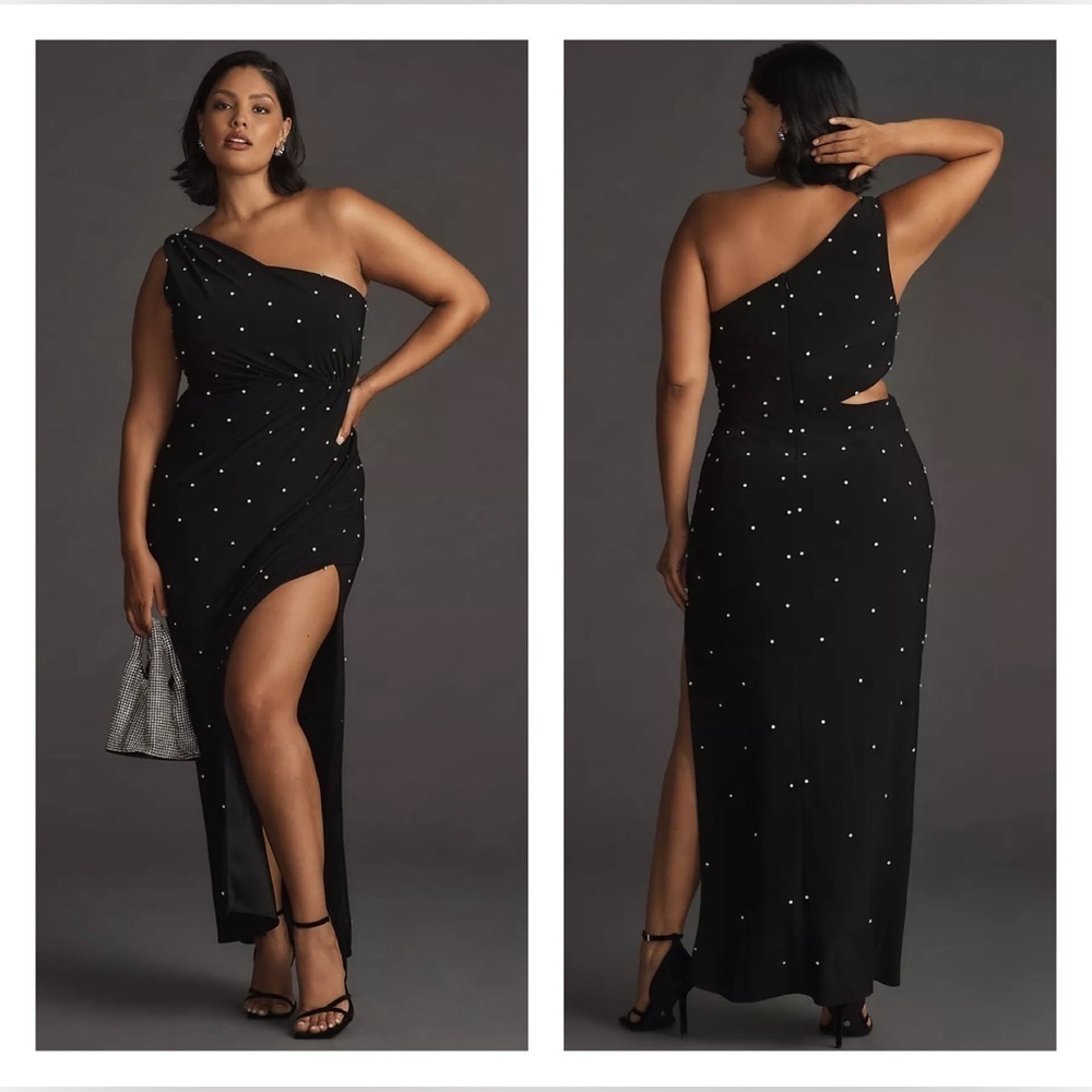 Mac Duggal 68354 NWT Rhinestone Embellished One-sleeve Side Cutout Dress